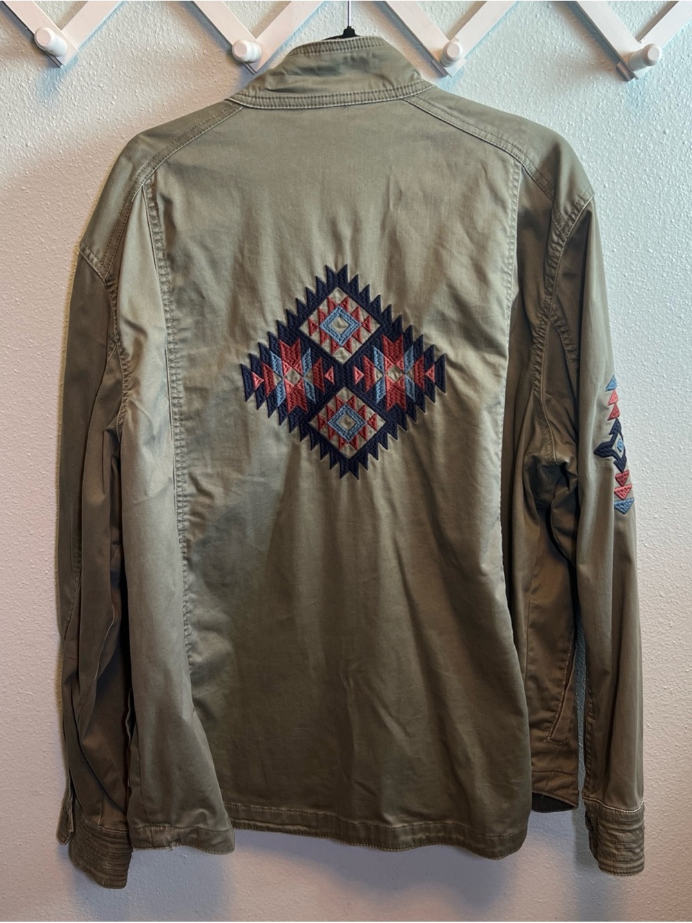 Natural Reflections Utility Jacket Olive Green Aztec Design 98% Cotton Women 2X - Picture 2 of 12